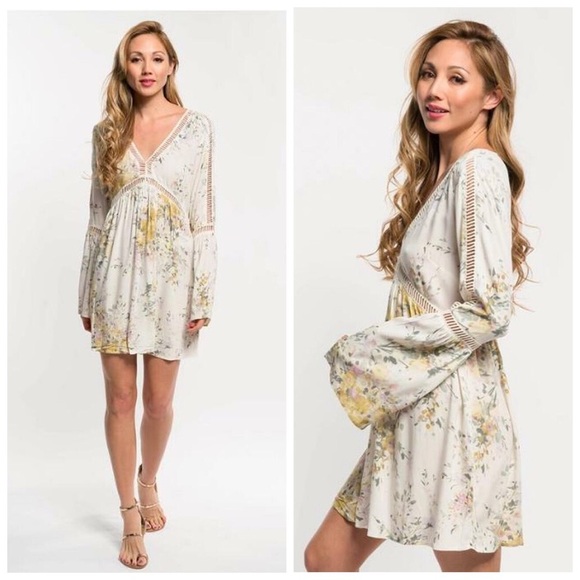 lovestitch Dresses & Skirts - Lovestitch Floral Watercolor Long Sleeve Mini Dress